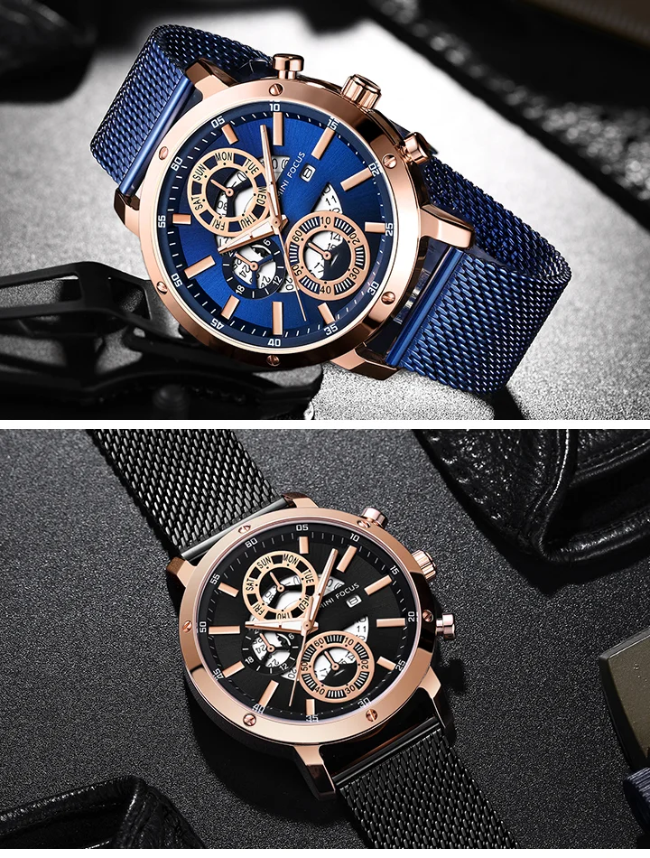 Mini Focus MF0190G Chronograph Men’s Quartz Watch | Sports Waterproof Mesh Strap Factory Wholesale