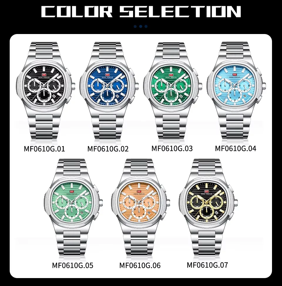 MINI FOCUS 0610G Men's Stainless Steel Waterproof Business Quartz Watch Top Quality, Elegant Design