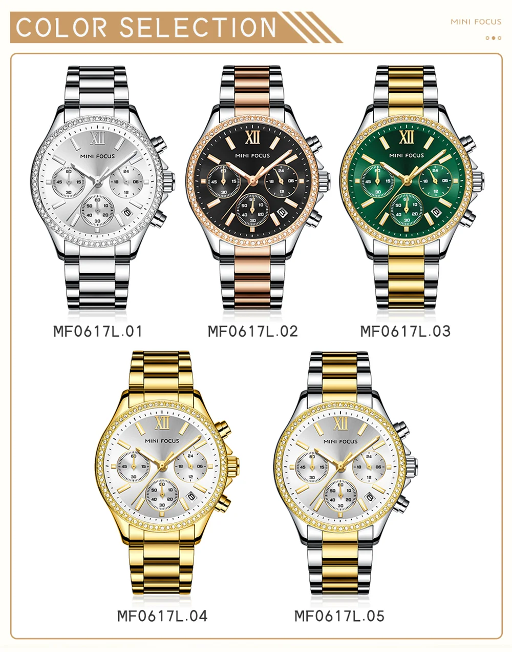 MINI FOCUS MF0617L Quartz Watch 37mm Steel