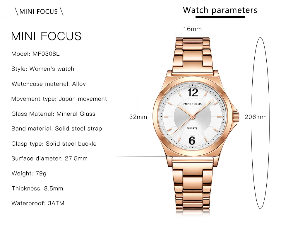 MINI FOCUS Elegant Guangzhou Female Quartz Watch Stylish Stainless Steel Band Waterproof Simple Casual Watch Supplier