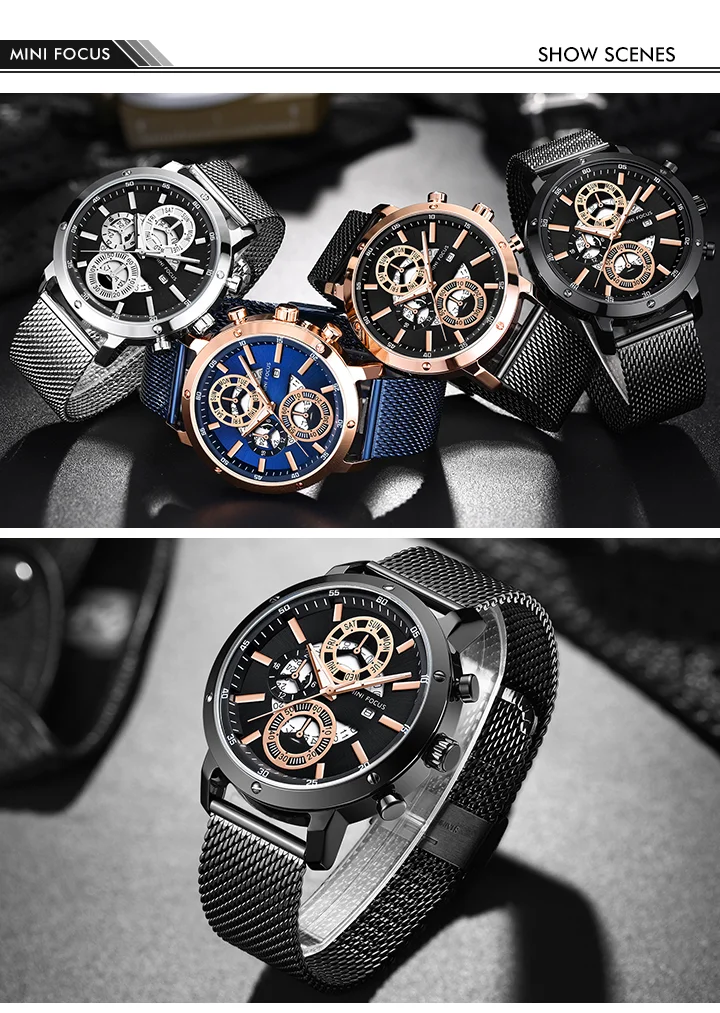 Mini Focus MF0190G Chronograph Men’s Quartz Watch | Sports Waterproof Mesh Strap Factory Wholesale