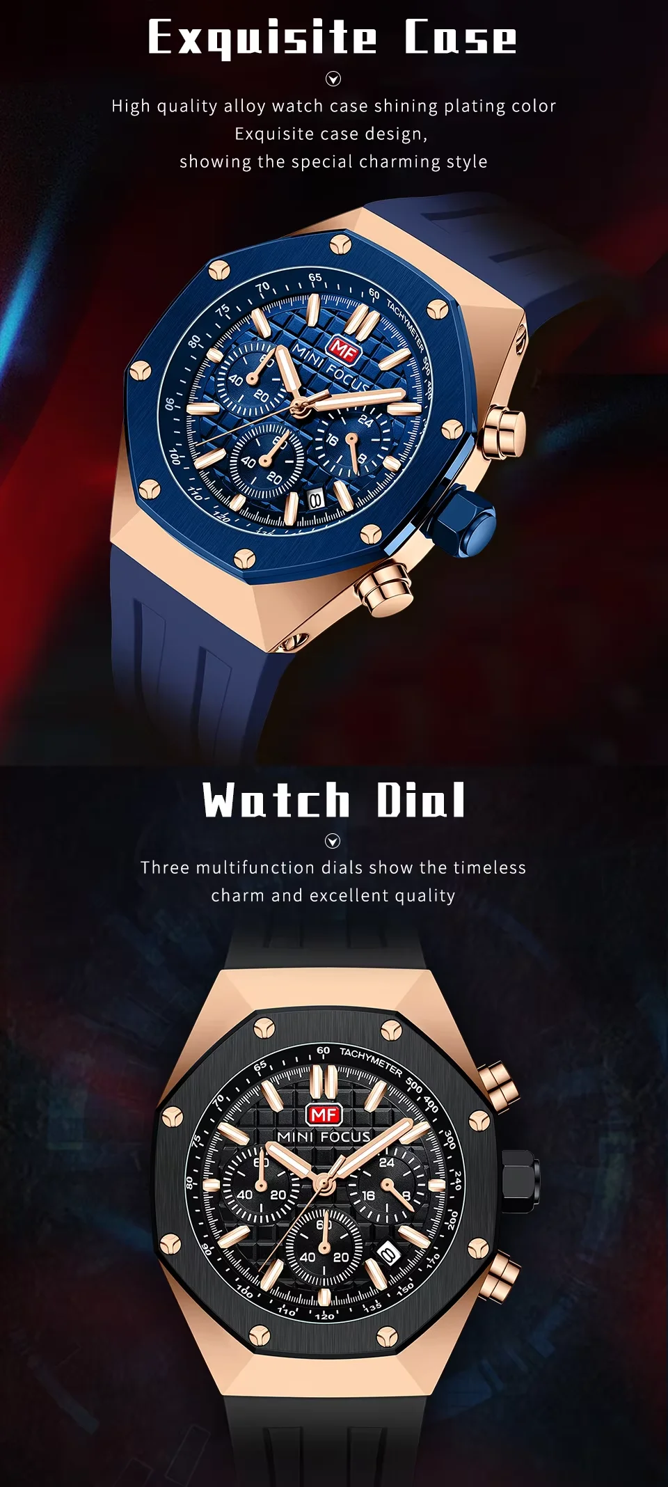 Sport Chronograph Quartz Watch for Men Waterproof Silicone Wristwatch by MINI FOCUS