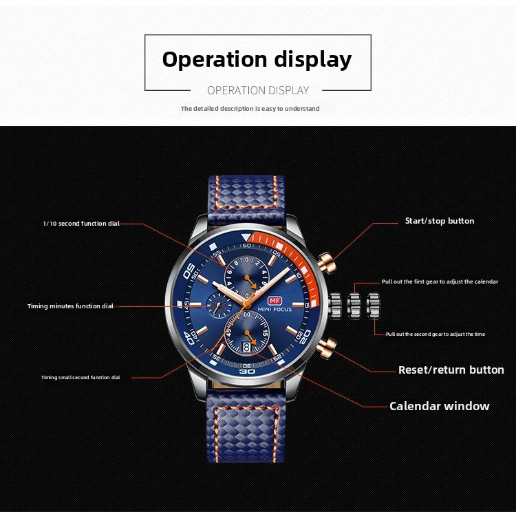 MF0017G Mini Focus Men’s Leather Band Sports Watch | Factory Wholesale Quartz Alloy Timepiece