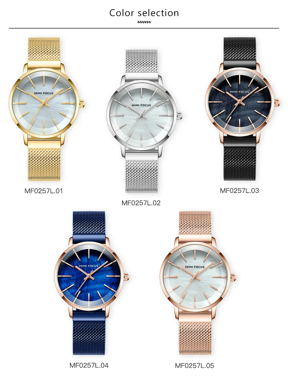 Mini Focus MF0257L Women's Quartz Watch | Steel Mesh Belt Simple Waterproof Analog Dress Wristwatch