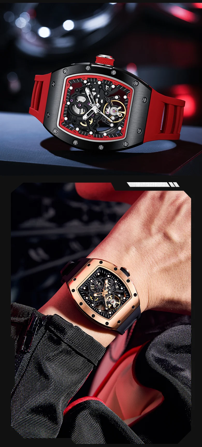 CHANCE 919012 Men’s Luxury Mechanical Watch – Carbon Fiber Case, Skeleton Dial, Waterproof Design
