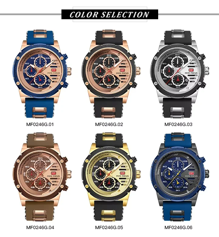 Mini Focus MF0246G Men’s Quartz Wristwatch | Alloy Case, Silicone Strap, 48mm Antique Dial