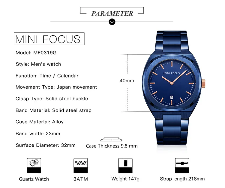 MINI FOCUS Fashion China Man Quartz Watch Stylish Steel Strap Luminous High Quality Storage Simple Wrist Watch