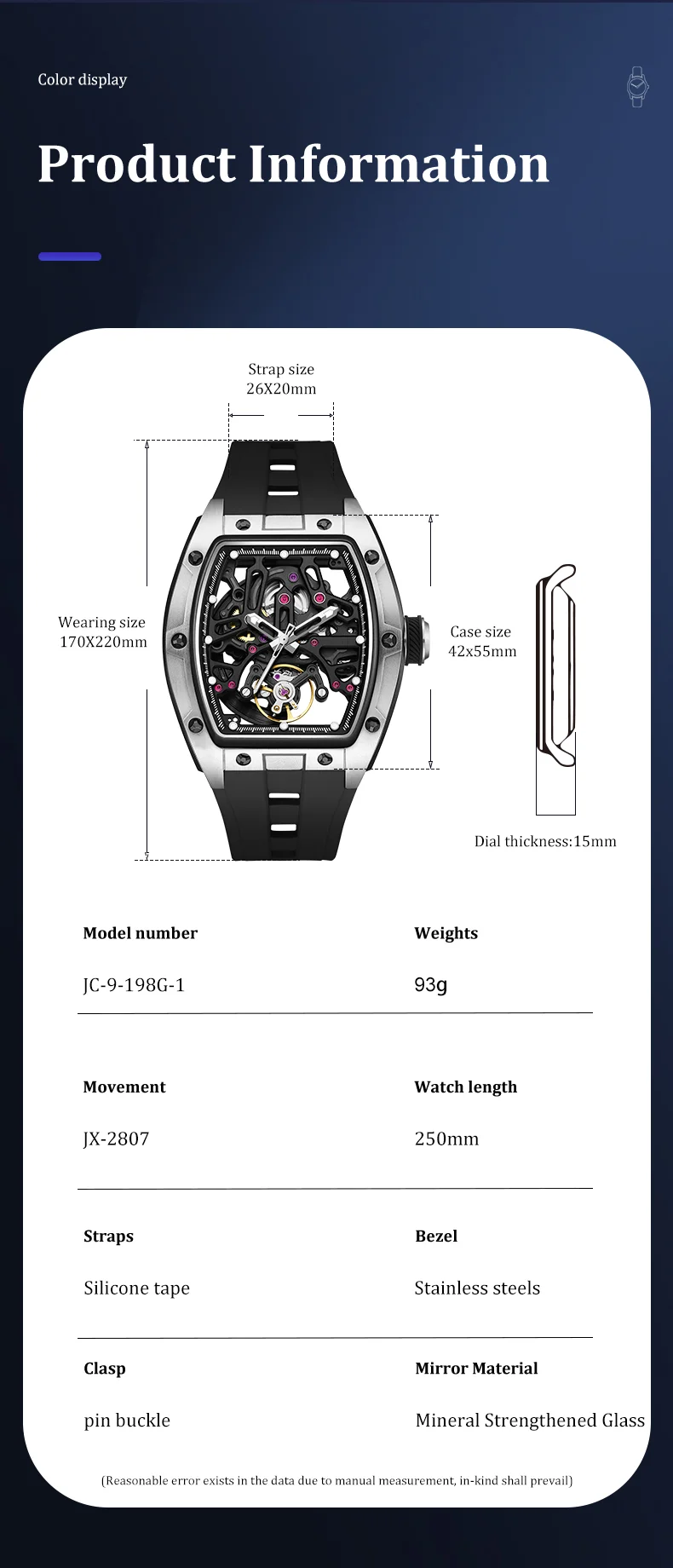 CHANCE 91981 Wholesale Luxury Tourbillon Watch Sky Blue Dial, Steel Case, Automatic Mechanical Watch for Men