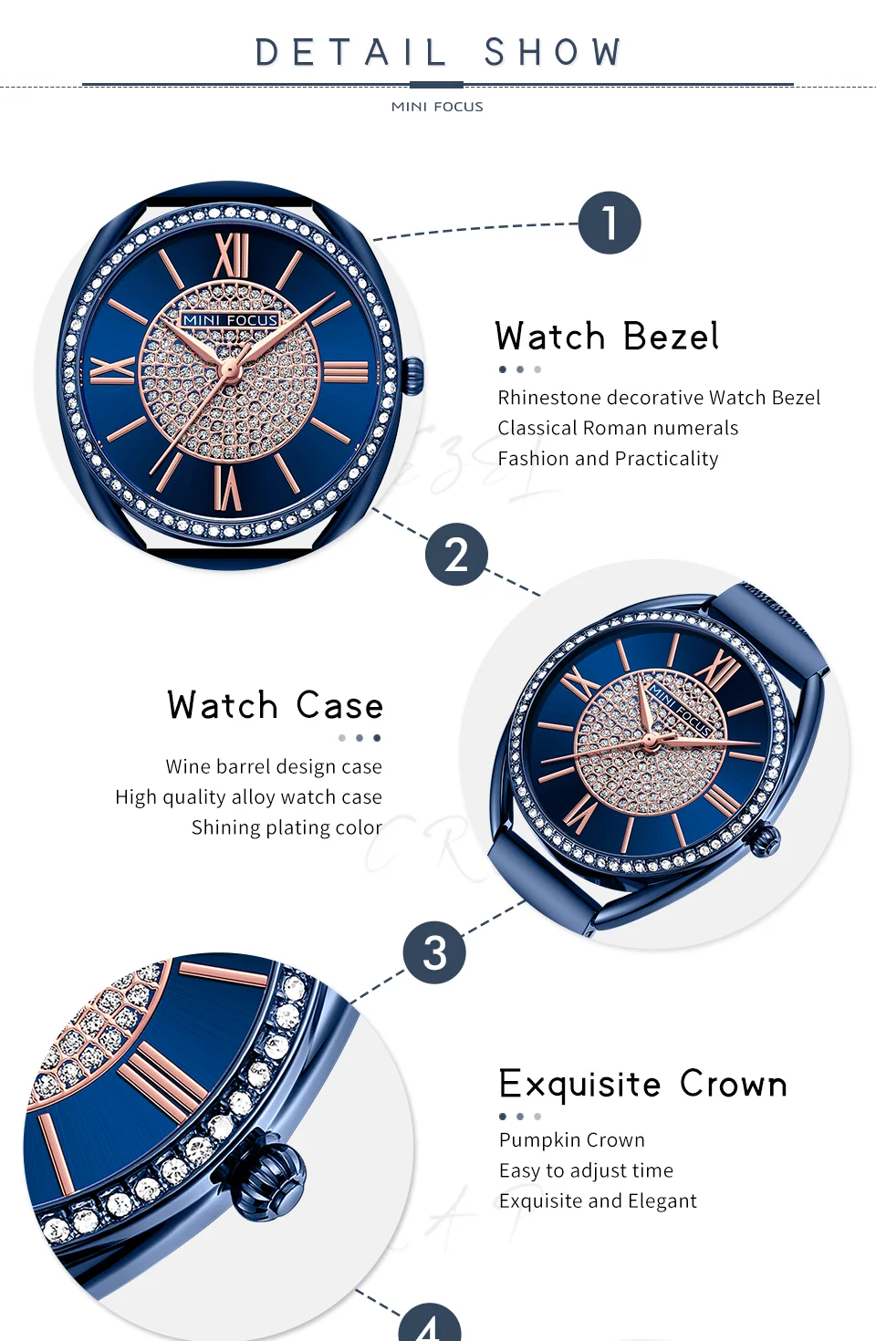 MINI FOCUS Women's Quartz Chronograph Watch Stainless Steel Band in Stock Ready