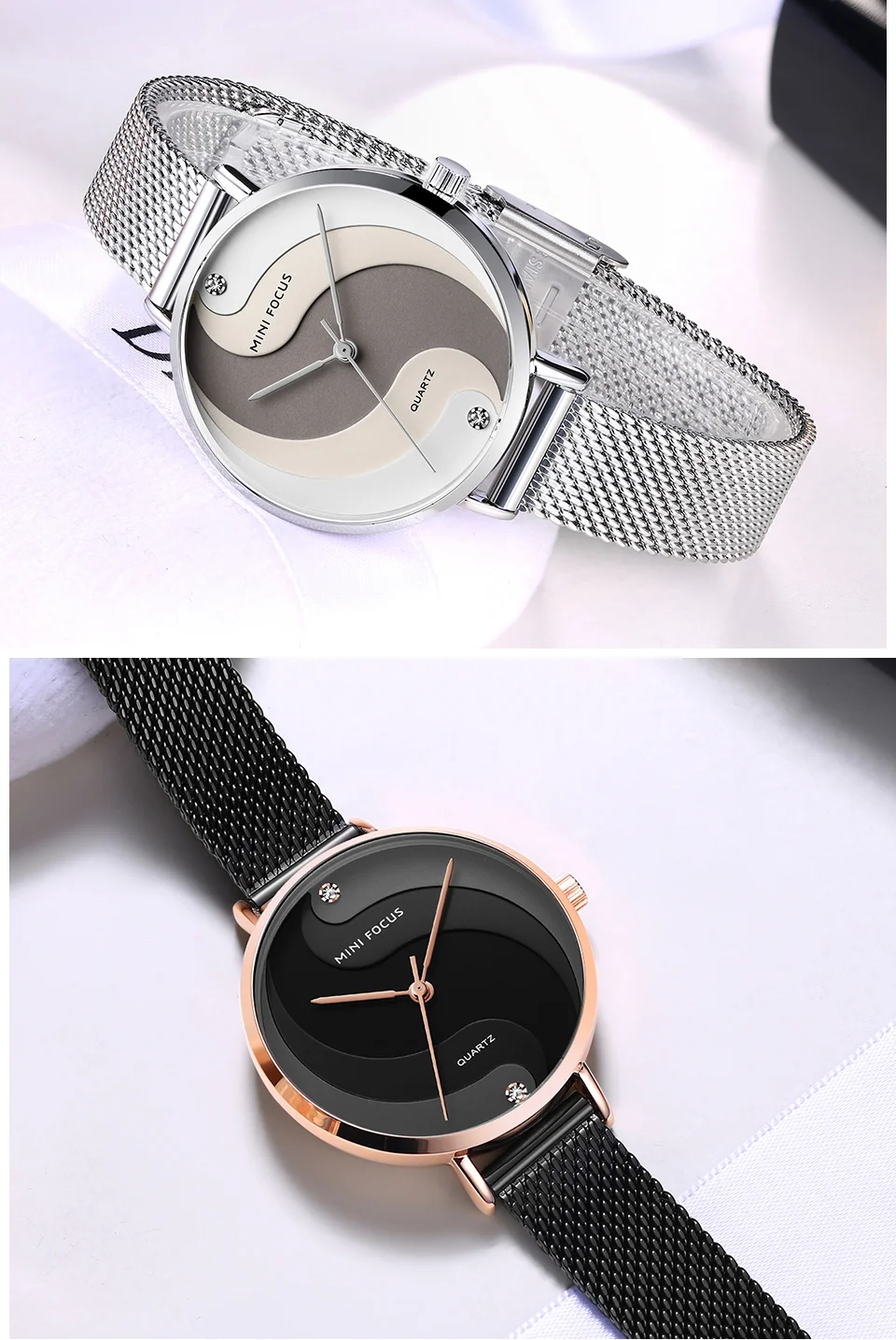 Elegant Women’s Quartz Watch with Gold Mesh Strap – Mini Focus Factory Wholesale