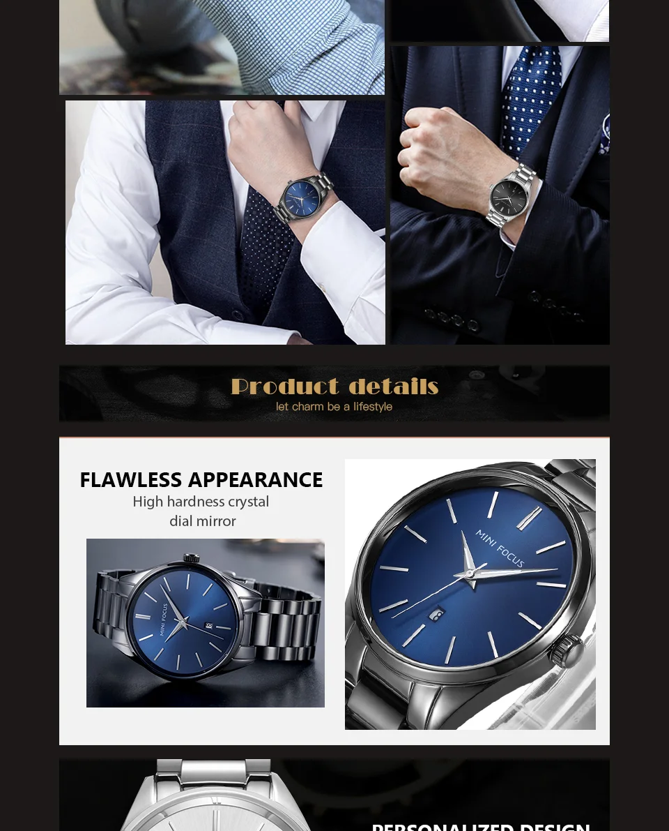 Mini Focus MF0050G Men's Quartz Business Watch | Minimalist Stainless Steel Chain | Factory Wholesale