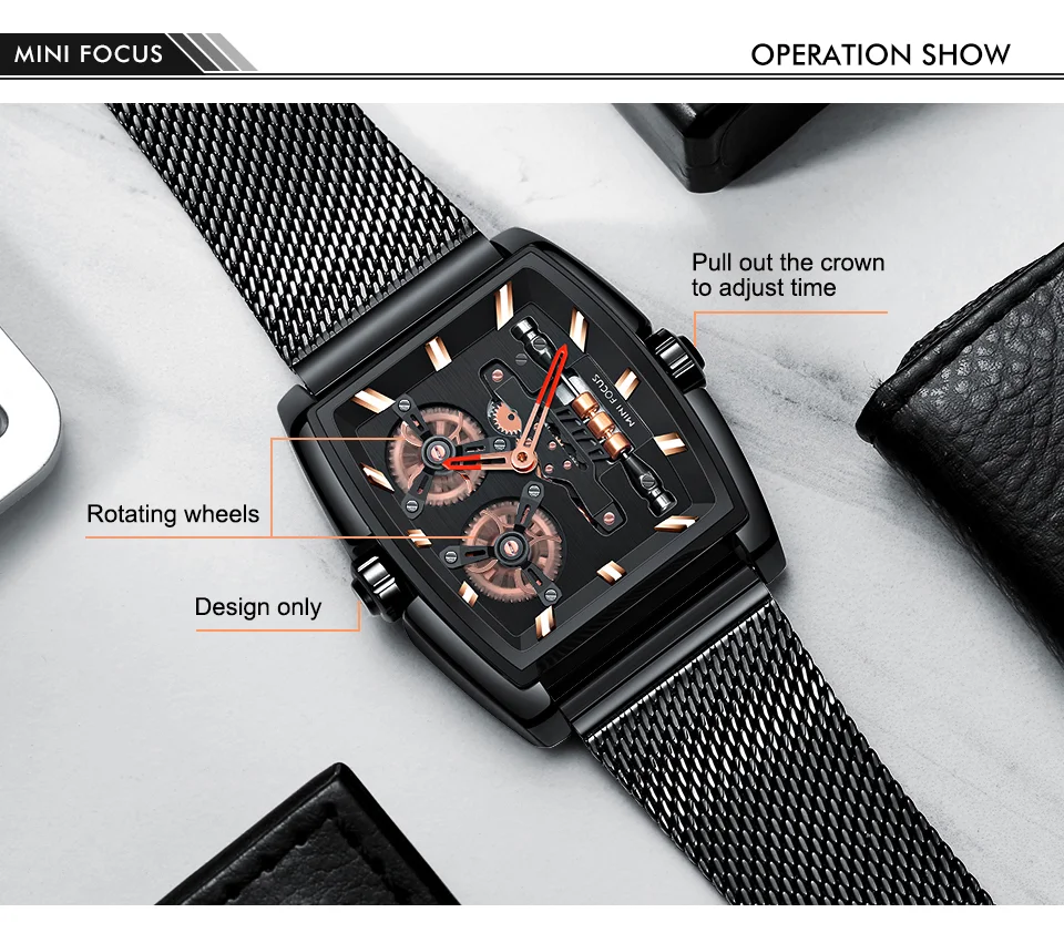 Mini Focus Cool Man Quartz Square Shape Watches Analog Water Resist Designer Luxury Men Leather And Stainless Hand Watch