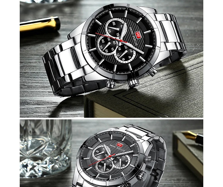 MINI FOCUS MF0170G Heavy-Duty Chronograph Quartz Watch for Men | Steel Strap OEM Supplier