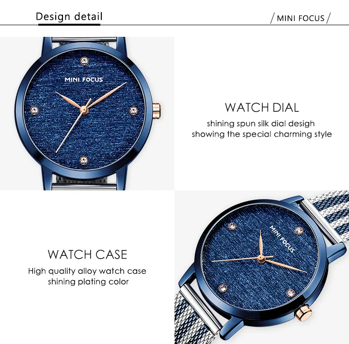 Elegant Waterproof Women's Quartz Watch – Stainless Steel Mesh Band with Crystal Scale | MINI FOCUS MF0329L
