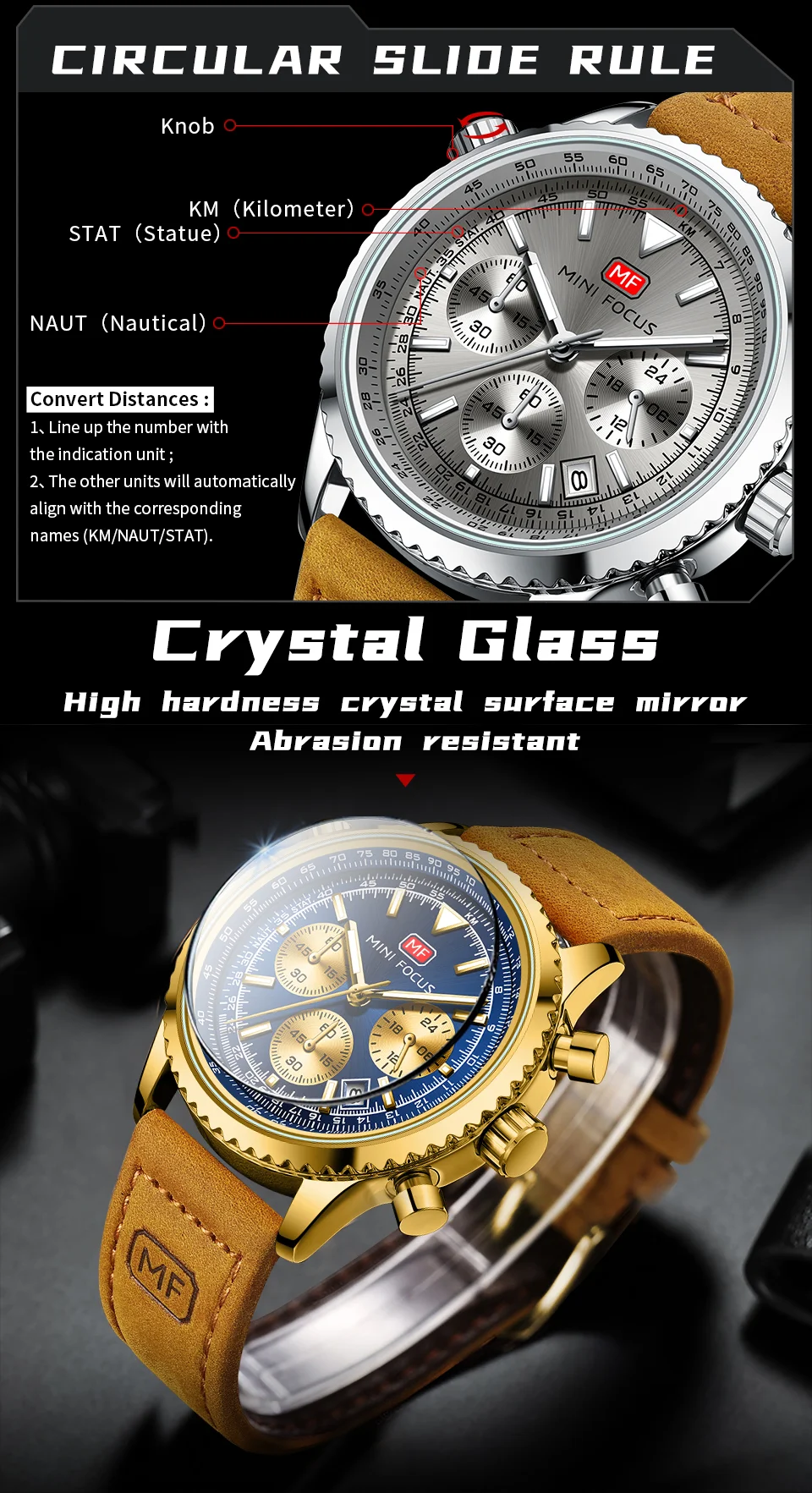 Luxury Men's Fashion Chronograph Watch with Leather Strap – Mini Focus Quartz Series