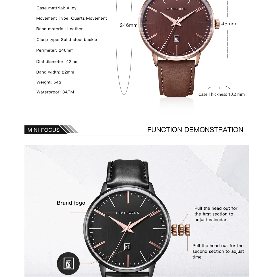 Mini Focus MF0115G Casual Men’s Watch | Fashion Sport Quartz | Auto Date Leather Strap | Factory Wholesale