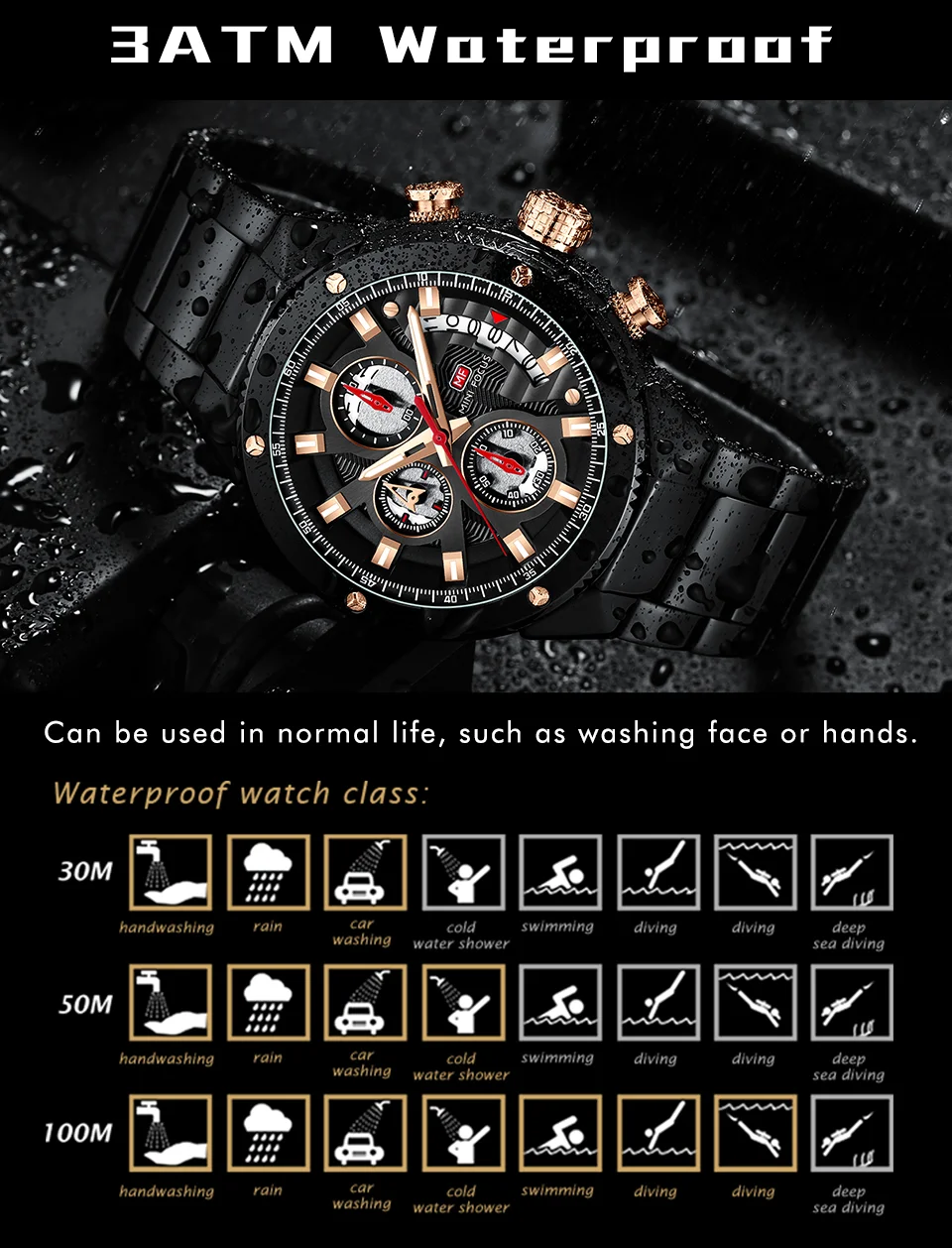 Mini FocusMen&rsquo;s Wrist Complete Calendar Chronograph Watch | Luxury Waterproof Fashion Quartz Watch for Men