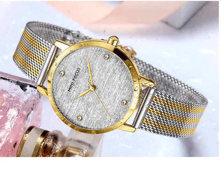 Elegant Waterproof Women's Quartz Watch – Stainless Steel Mesh Band with Crystal Scale | MINI FOCUS MF0329L