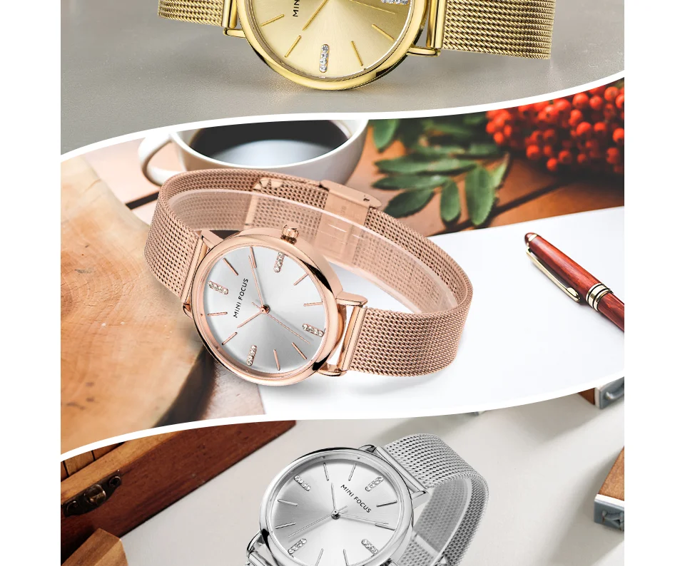 MINI FOCUS MF0036L Luxury Ladies Watch | Diamond Dial Gold Mesh Band | Factory Direct Wholesale