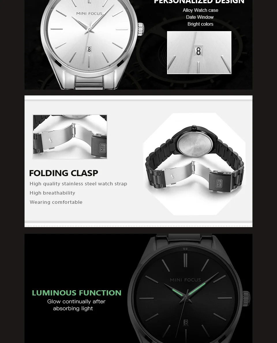 Mini Focus MF0050G Men's Quartz Business Watch | Minimalist Stainless Steel Chain | Factory Wholesale