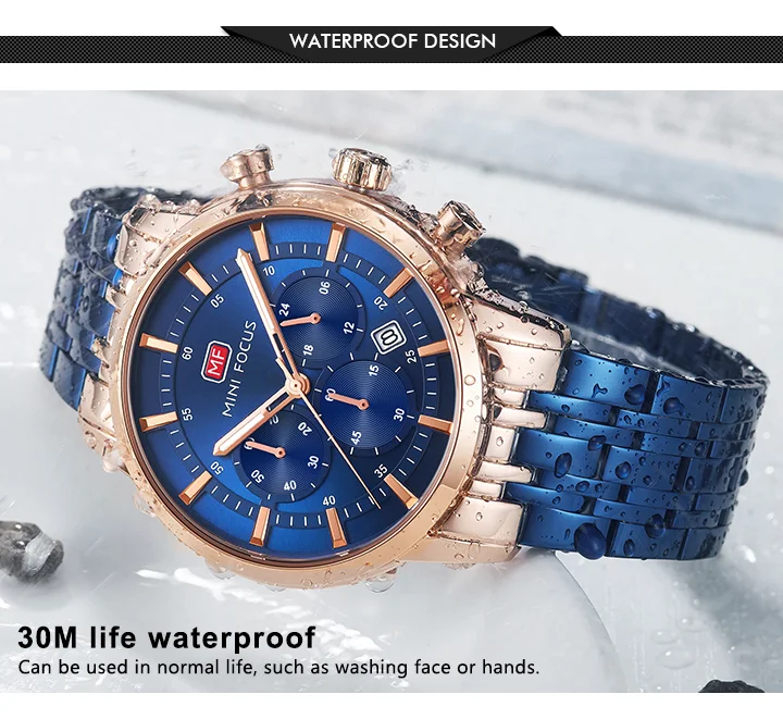Stylish Men's Chronograph Quartz Watch with Luminous Hands | Waterproof Stainless Steel Dress Watch by Mini Focus