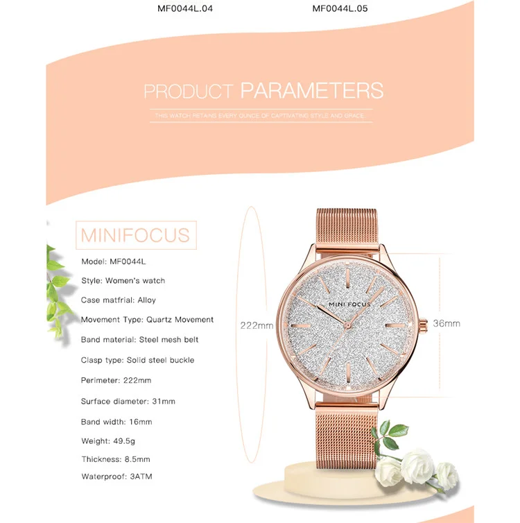 Mini Focus MF0044 Women's Dress Quartz Watch | Stainless Steel Band | Elegant Fashion Wristwatch Factory Wholesale