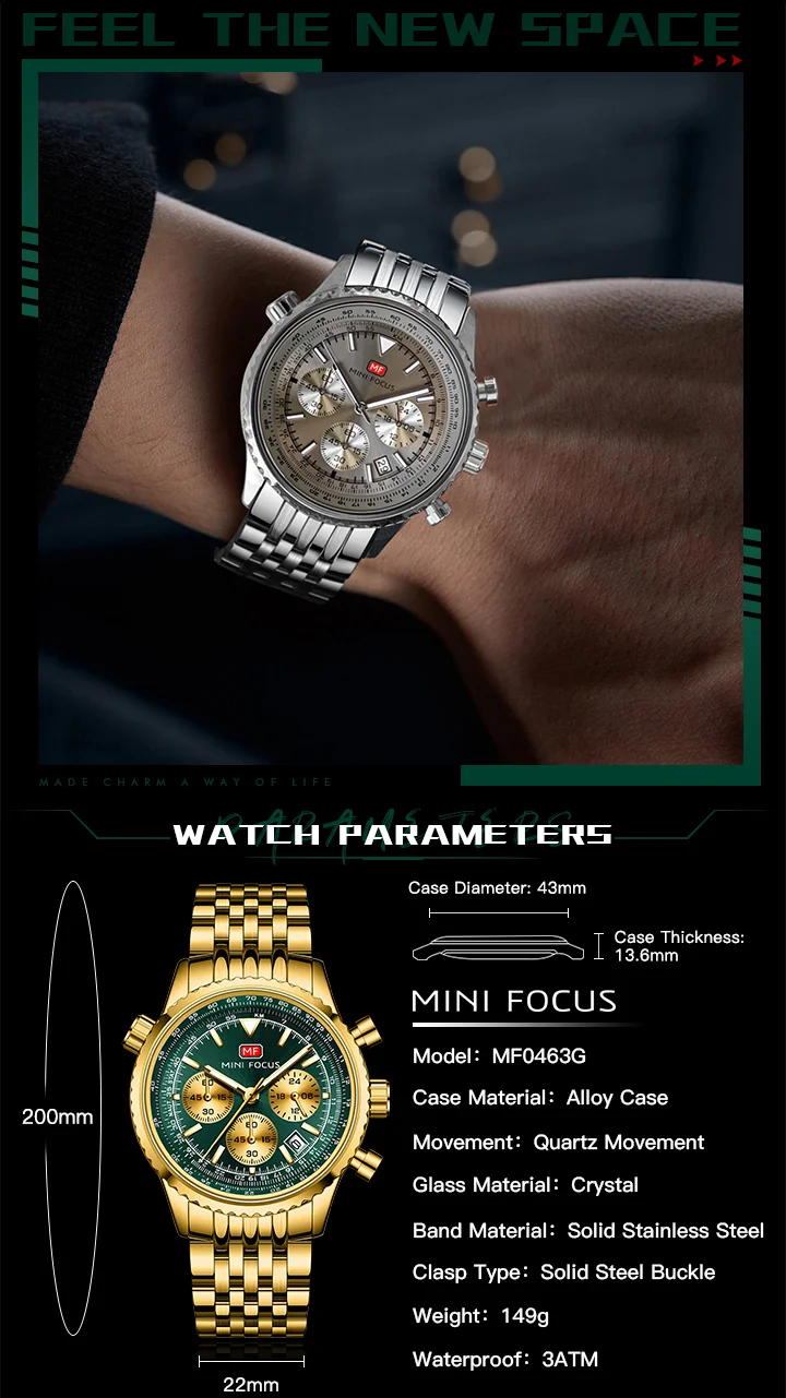 Top Sale Men’s Stainless Steel Quartz Chronograph Watch with Waterproof Design for Wholesale