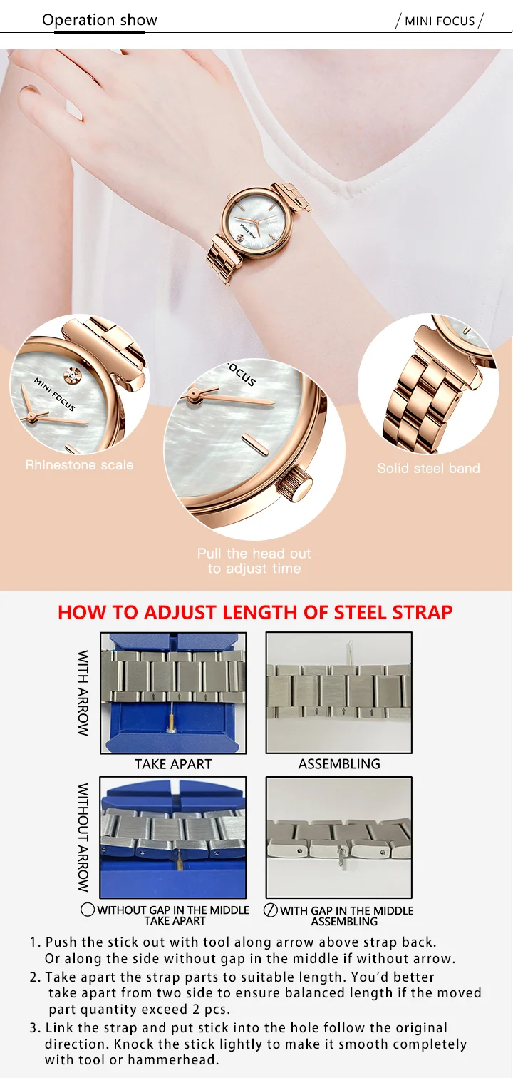 MINI FOCUS Luxury Diamond Women Watches Fashion Marble Dial Stainless Steel Strap Fashion Simple Watch for Girls