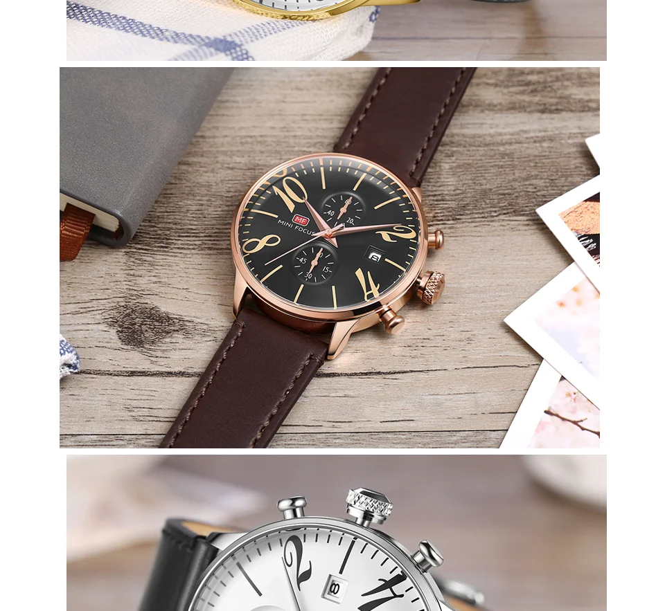Reloj Hombre MINI FOCUS MF0135G | Cronógrafo de Cuarzo, Resistente al Agua, Correa de Cuero