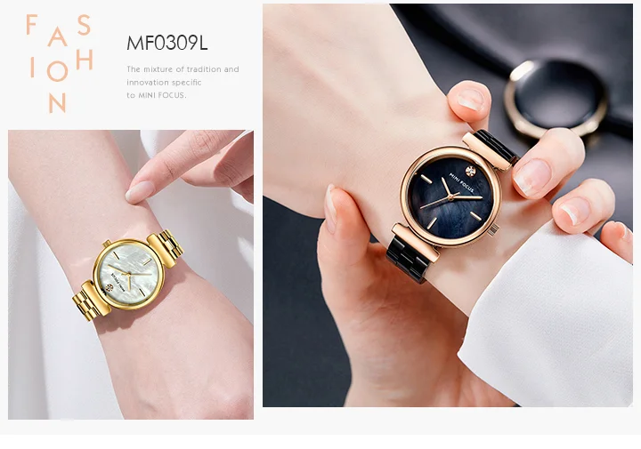 MINI FOCUS Luxury Diamond Women Watches Fashion Marble Dial Stainless Steel Strap Fashion Simple Watch for Girls