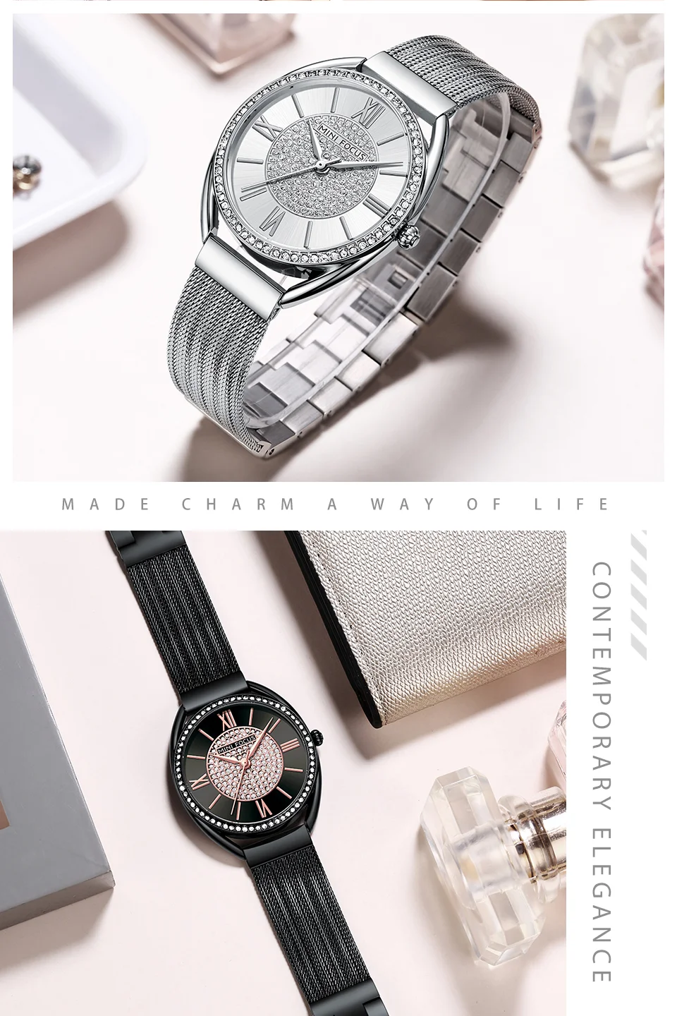 MINI FOCUS Women's Quartz Chronograph Watch Stainless Steel Band in Stock Ready