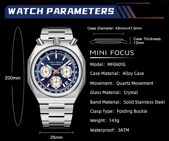 Wholesale MINI FOCUS MF0601G Men's Quartz Watch – Multifunction Waterproof Timepiece