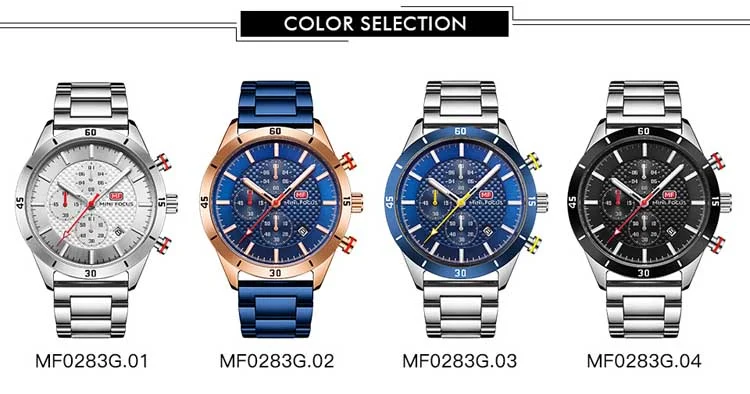 Mini Focus Blue Chronograph Watch for Men Stainless Steel Band Luxury Business Quartz Wristwatch