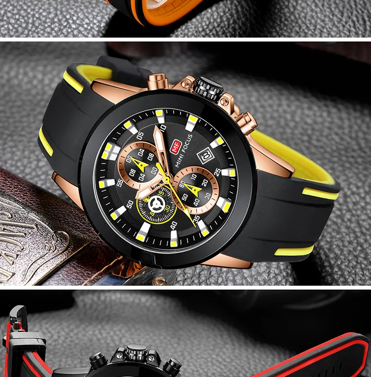 Mini Focus Sports Quartz Watch | Blue Chronograph with Silicone Band & Date Display for Men