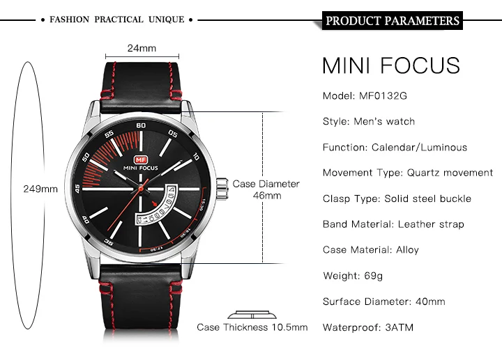 MINI FOCUS MF0132G Men's Luxury Quartz Watch | Genuine Leather, Waterproof, Business Style