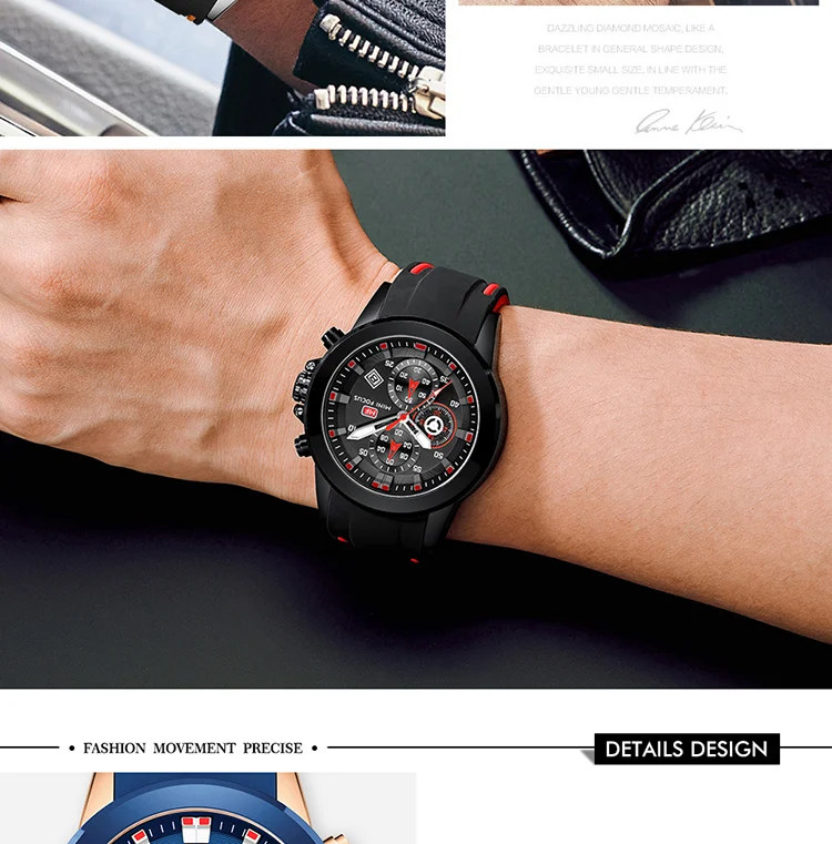 Mini Focus Sports Quartz Watch | Blue Chronograph with Silicone Band & Date Display for Men