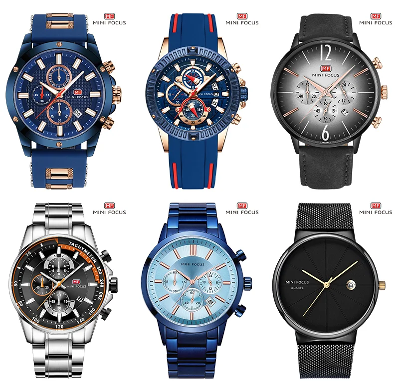 MINI FOCUS Business Chronograph Quartz Watch for Men Stainless Steel Wristwatch