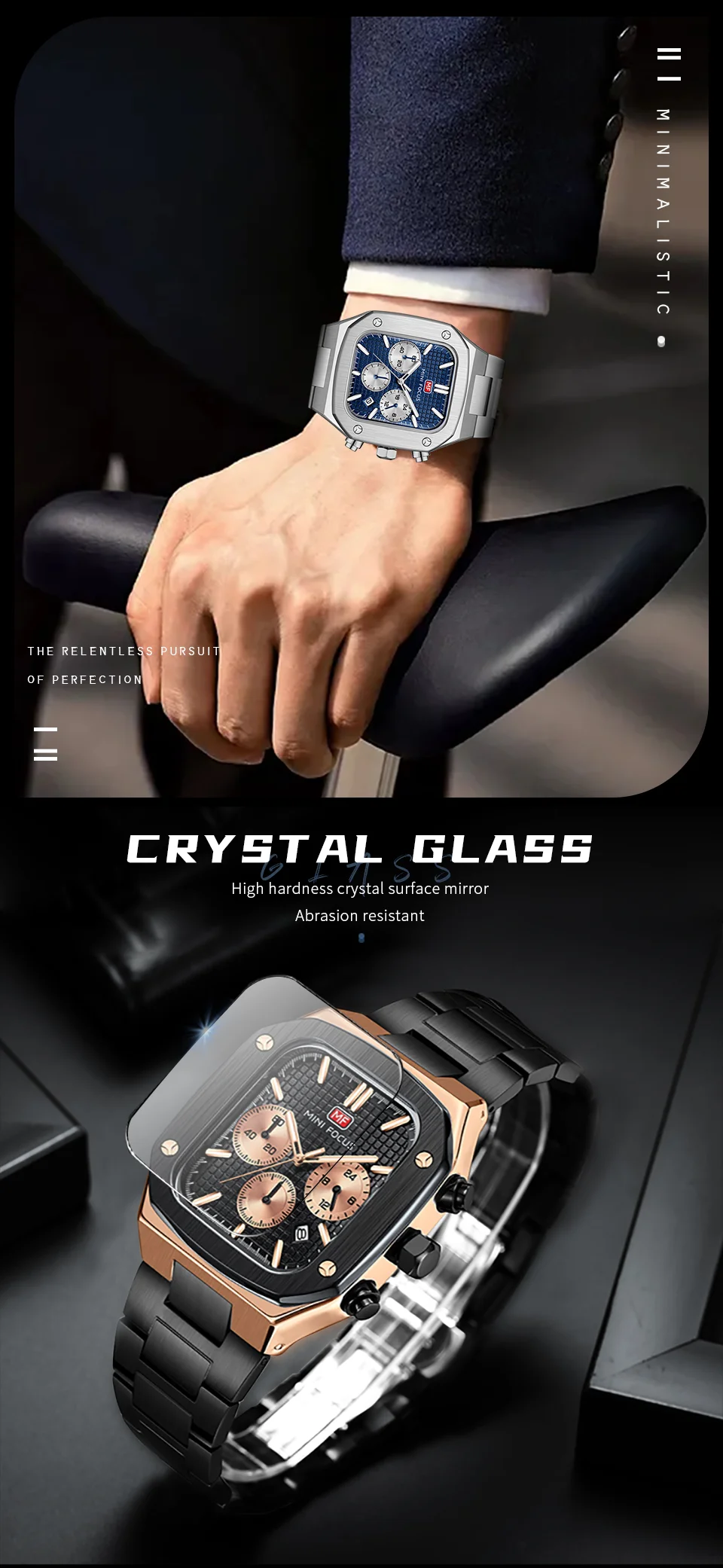 Stylish Luxury Quartz Watch for Men – Rose Gold Blue Chronograph by MINI FOCUS Factory Wholesale Supplier