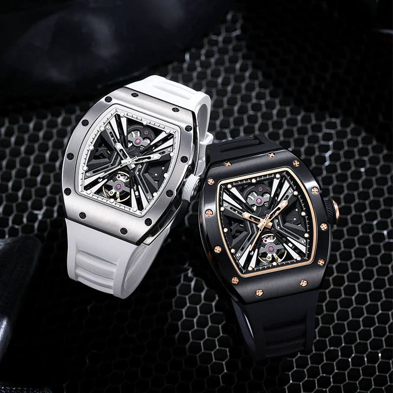 CHANCE 919004 Carbon Fiber Automatic Watch Luminous Silicone Strap Mechanical Watch for Men