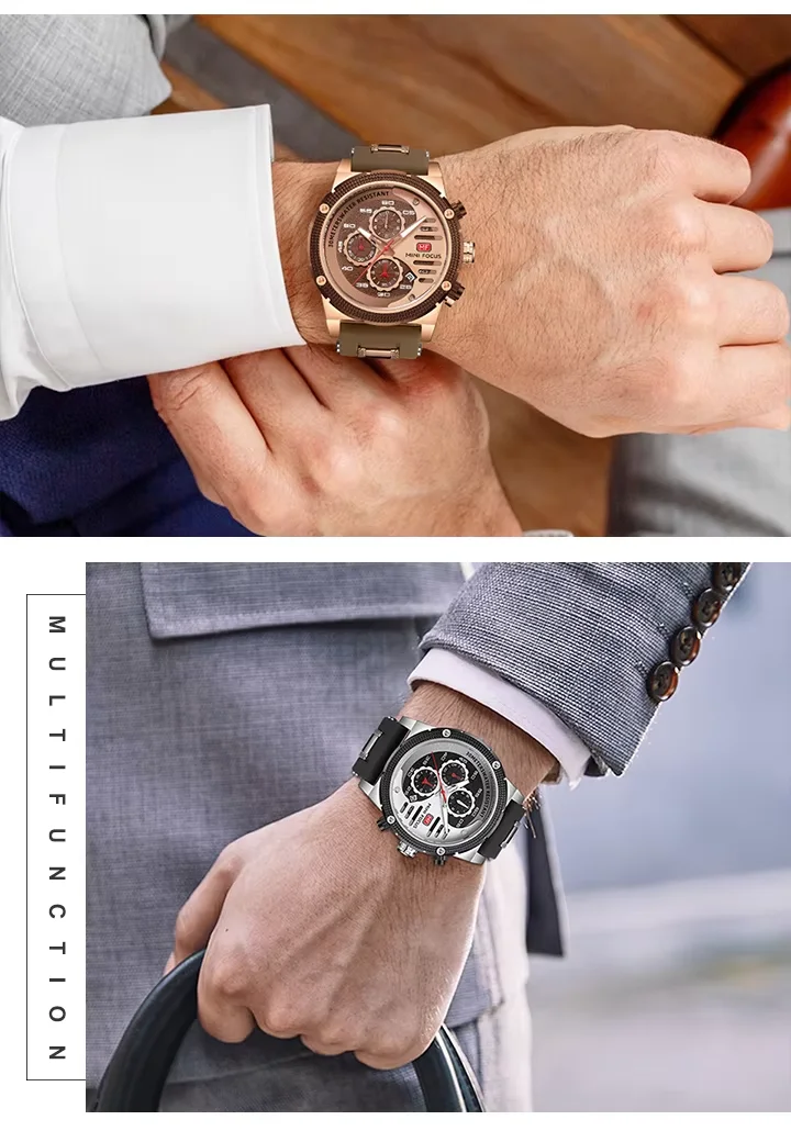 Mini Focus MF0246G Men’s Quartz Wristwatch | Alloy Case, Silicone Strap, 48mm Antique Dial