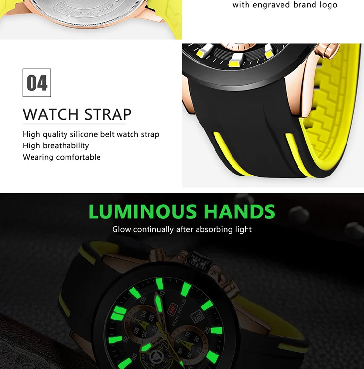 Mini Focus Sports Quartz Watch | Blue Chronograph with Silicone Band & Date Display for Men