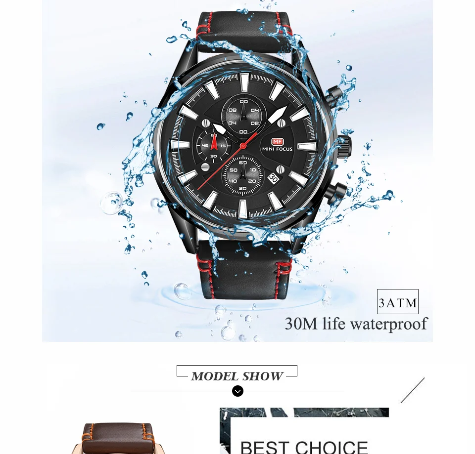 Mini Focus MF0083G Men's Fashion Watch | Genuine Leather Strap, Luminous Hands, Waterproof Quartz Movement, ODM Available