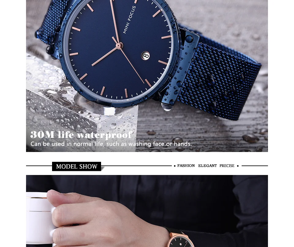 Mini Focus MF0184G Men's Business Quartz Watch | Stainless Steel Mesh Band | Waterproof Calendar OEM Supplier