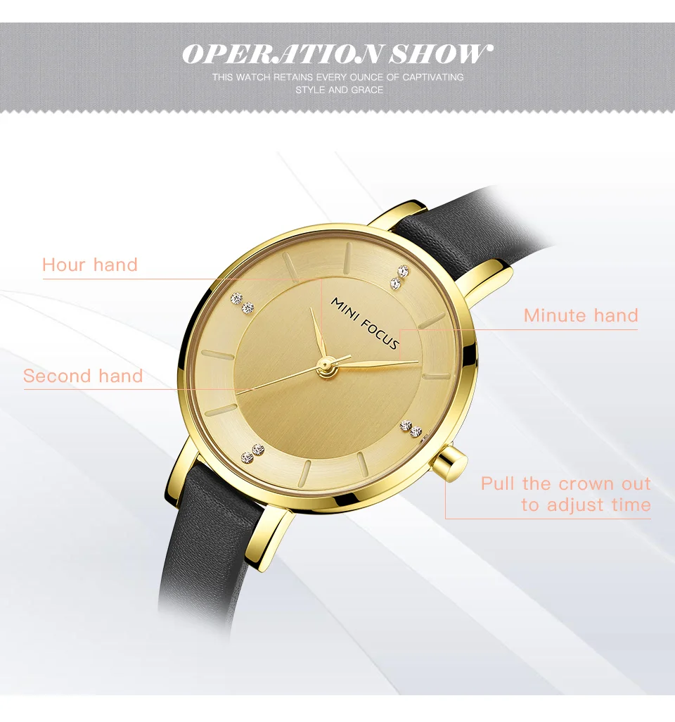 Mini Focus MF0255L Luxury Leather Straps Women’s Watch | Big Face Design Luxury Ladies Dress Wristwatch