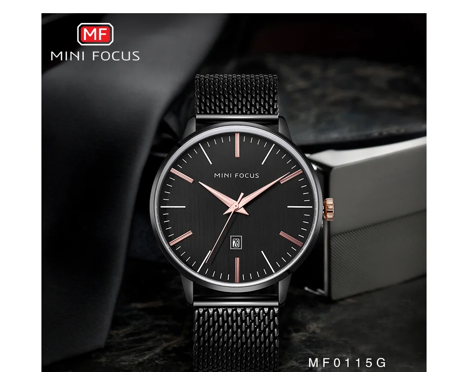 Mini Focus MF0115G Wholesale Men’s Luxury Quartz Watch Set | Ultra-Thin Waterproof Leather Strap | Factory Direct