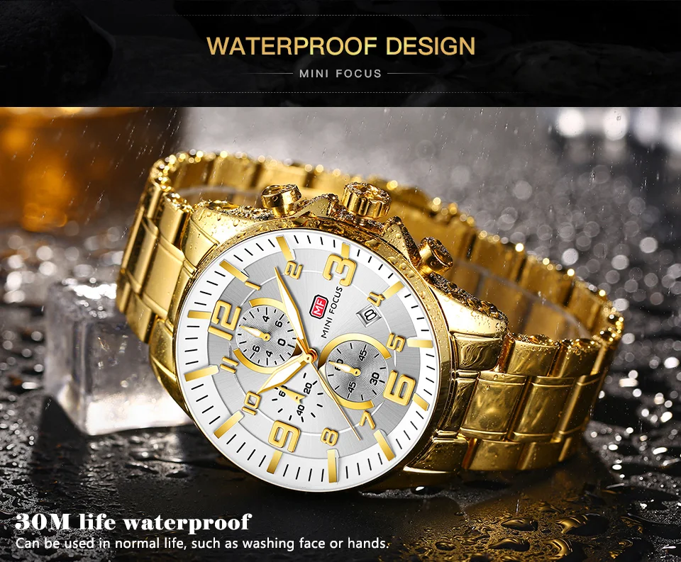 Mini Focus Gold Chronograph Men's Quartz Watch - Luxury Stainless Steel, Waterproof, Wholesale