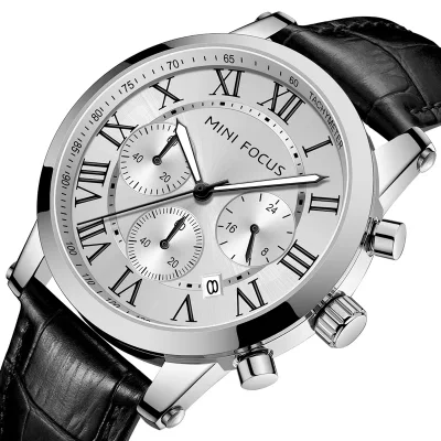 Fashion Leather Chronograph Watch for Men Classic Quartz