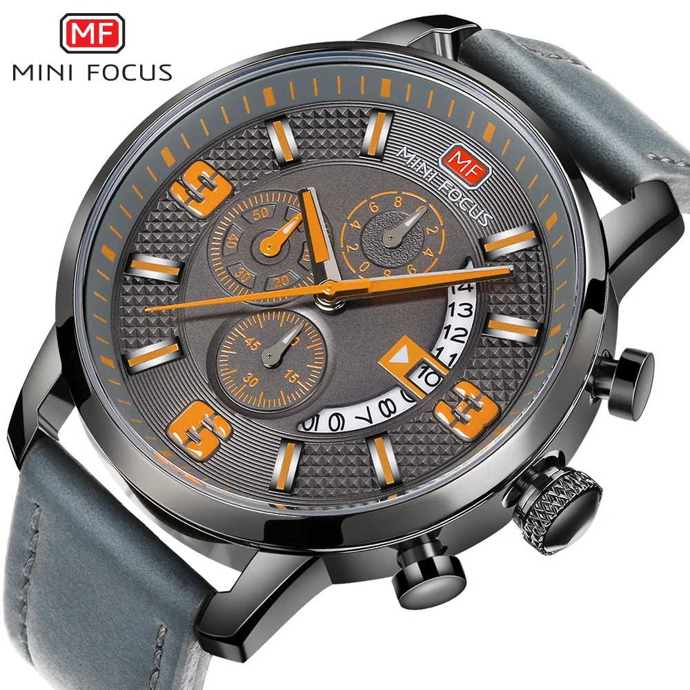 Mini Focus Men’s Chronograph Quartz Watch Leather Strap