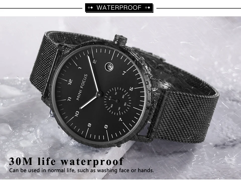MINI FOCUS Newest Quartz Watches for Men – Luxury Waterproof Sport Wristwatch 5 ATM Stainless Steel Strap