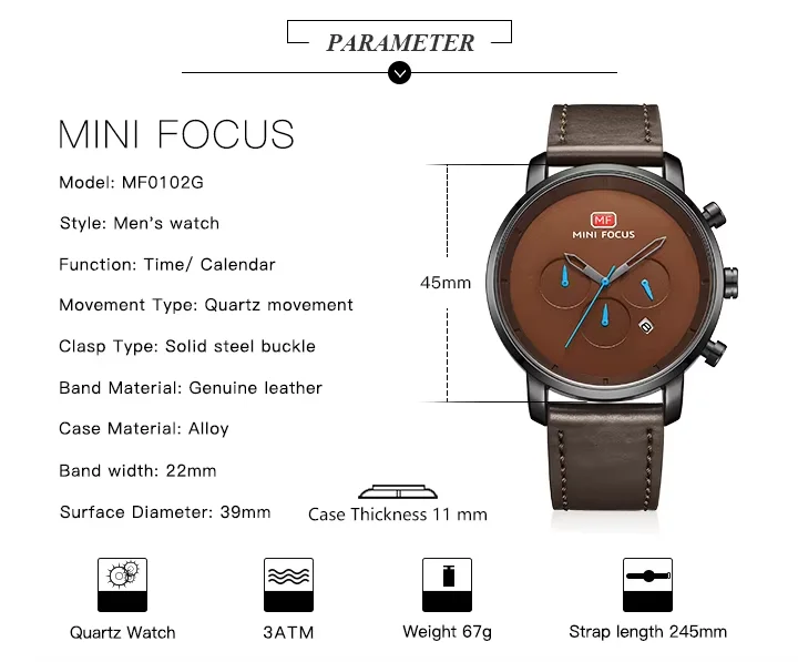 Mini Focus MF0102G Men’s Minimalist Quartz Watch | Genuine Leather | Factory Wholesale